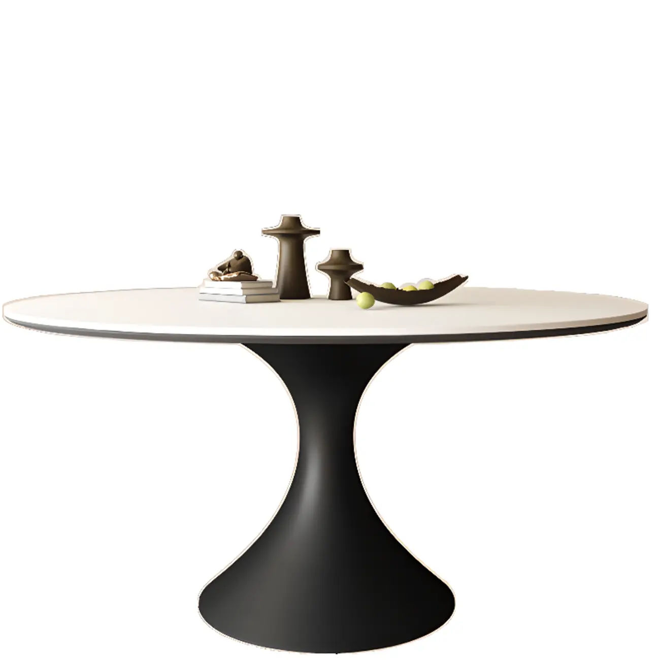 Modern Black Pedestal White Stone Top Round Dining Table
