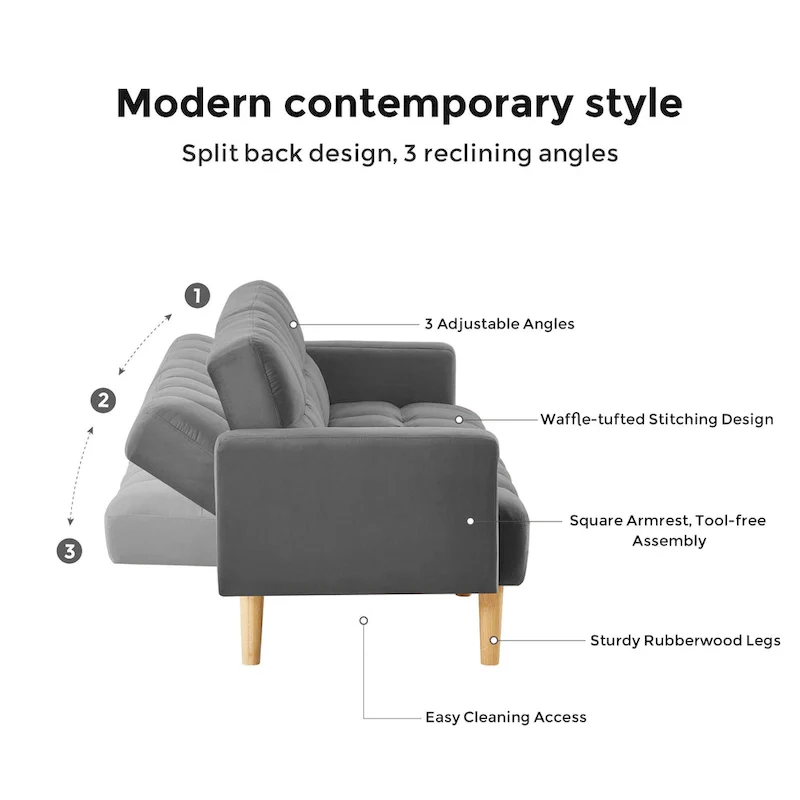 Velvet Convertible Sofa Bed - 3-Position Futon