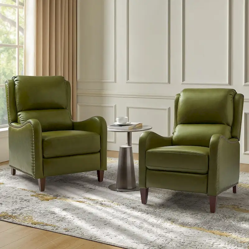 Brigida Modern Genuine Leather Nailhead Trim Recliner with Adjustable Footrest Set of 2 by HULALA HOME