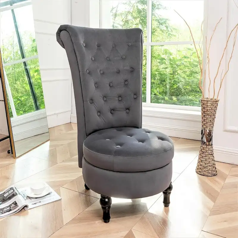 Velvet High Back Vanity Chair - Multiple Colors, Tufted Design, Single Seat