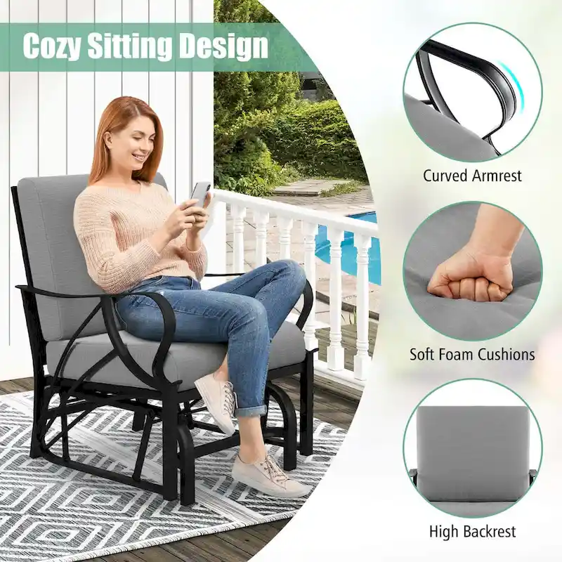 Costway Patio Rocking Chair with Cushion Heavy-Duty Metal Frame Smooth - See Details