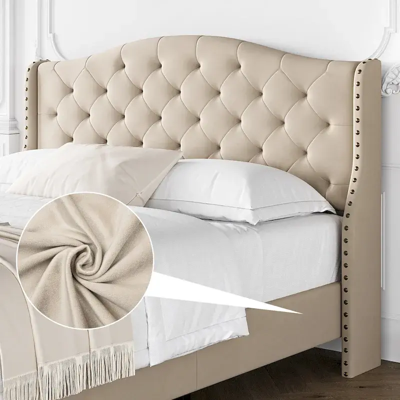 Bed Frame With Velvet Upholstered Headboard And Footboard