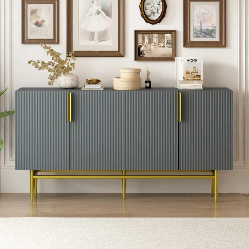Grey / Black / White 4-Door Sideboard with Gold Metal Handles – Single Unit