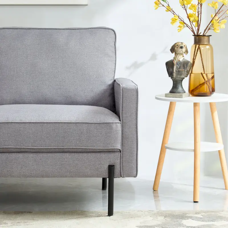 Snowhill 57W Modern Linen Loveseat, 2-Seater, Matte Black Metal Legs