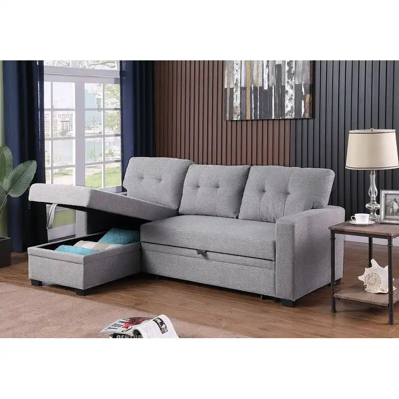 Upholstered Pull out Sectional Sofa with Chaise