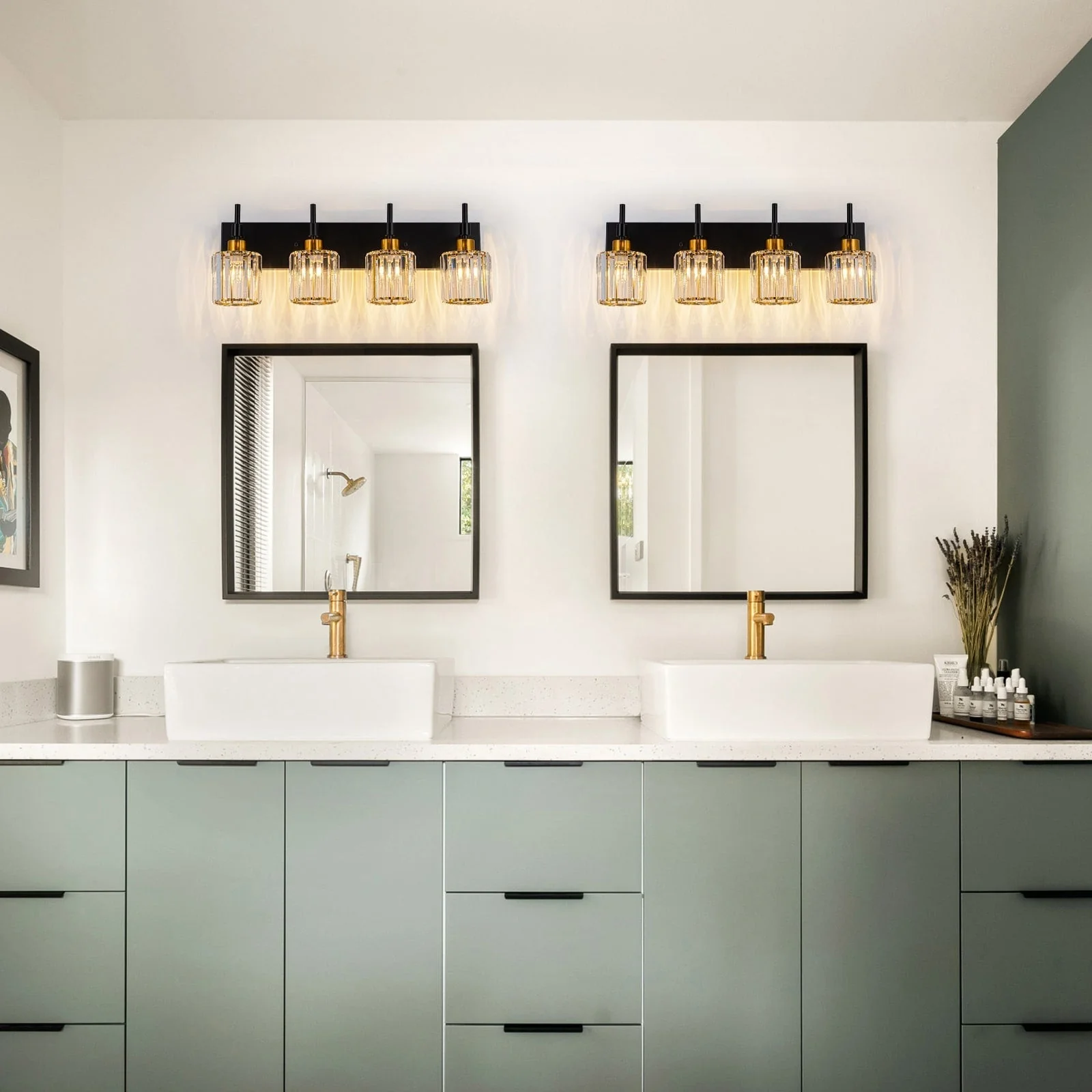 Modern Dimmable Crystal Bathroom Vanity Light Wall Sconces with Crystal Shades