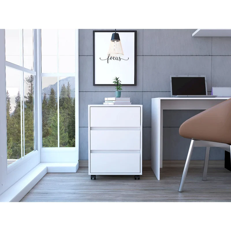 White / Light Grey / Black 3-Drawer Filing Cabinet with Wheels, 1-Person