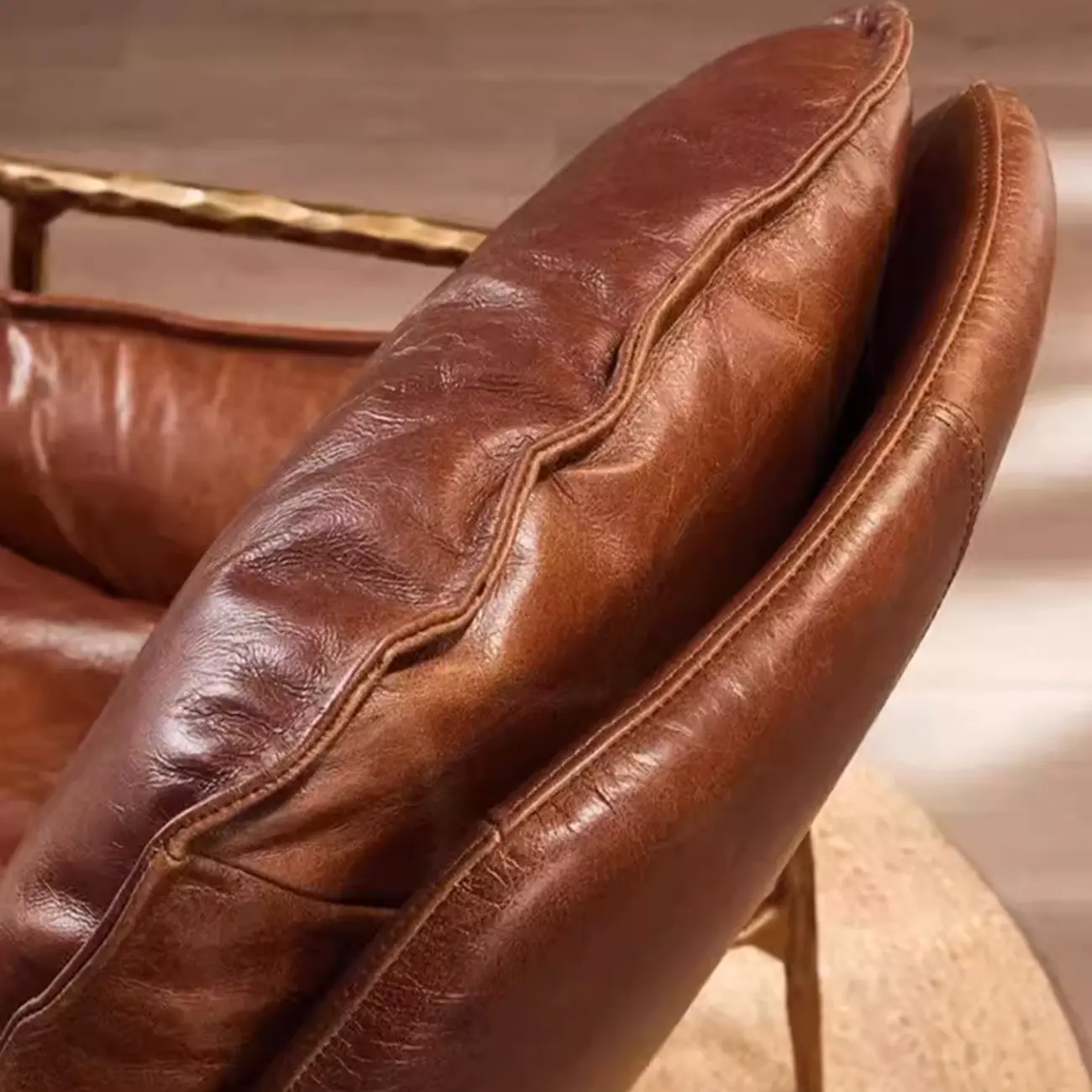 Mid-Century Modern Genuine Leather Accent Armchair