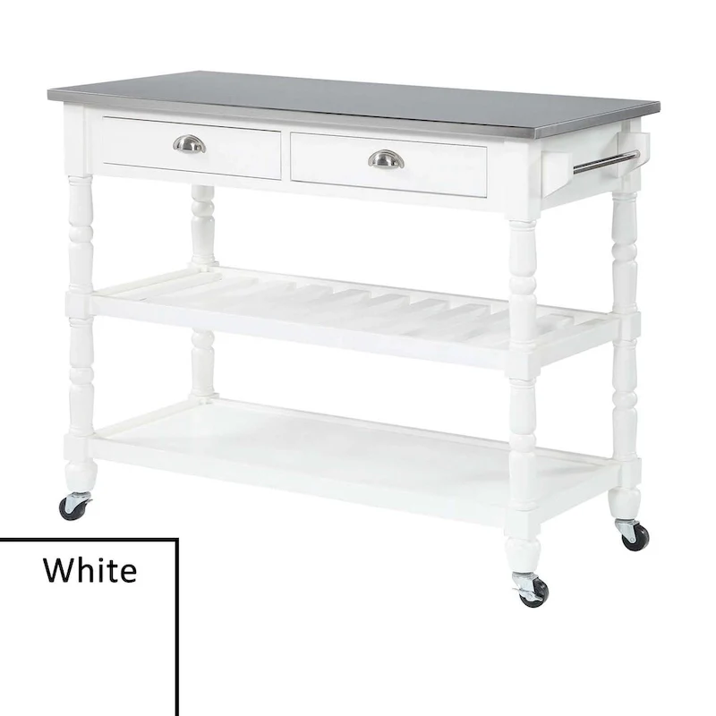 Convenience Concepts French Country 3 Tier Stainless Steel Kitchen Cart with Drawers