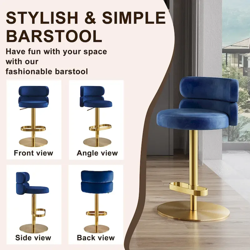 CAROCC Velvet Counter Bar stool with Height Adjustable and Swivel