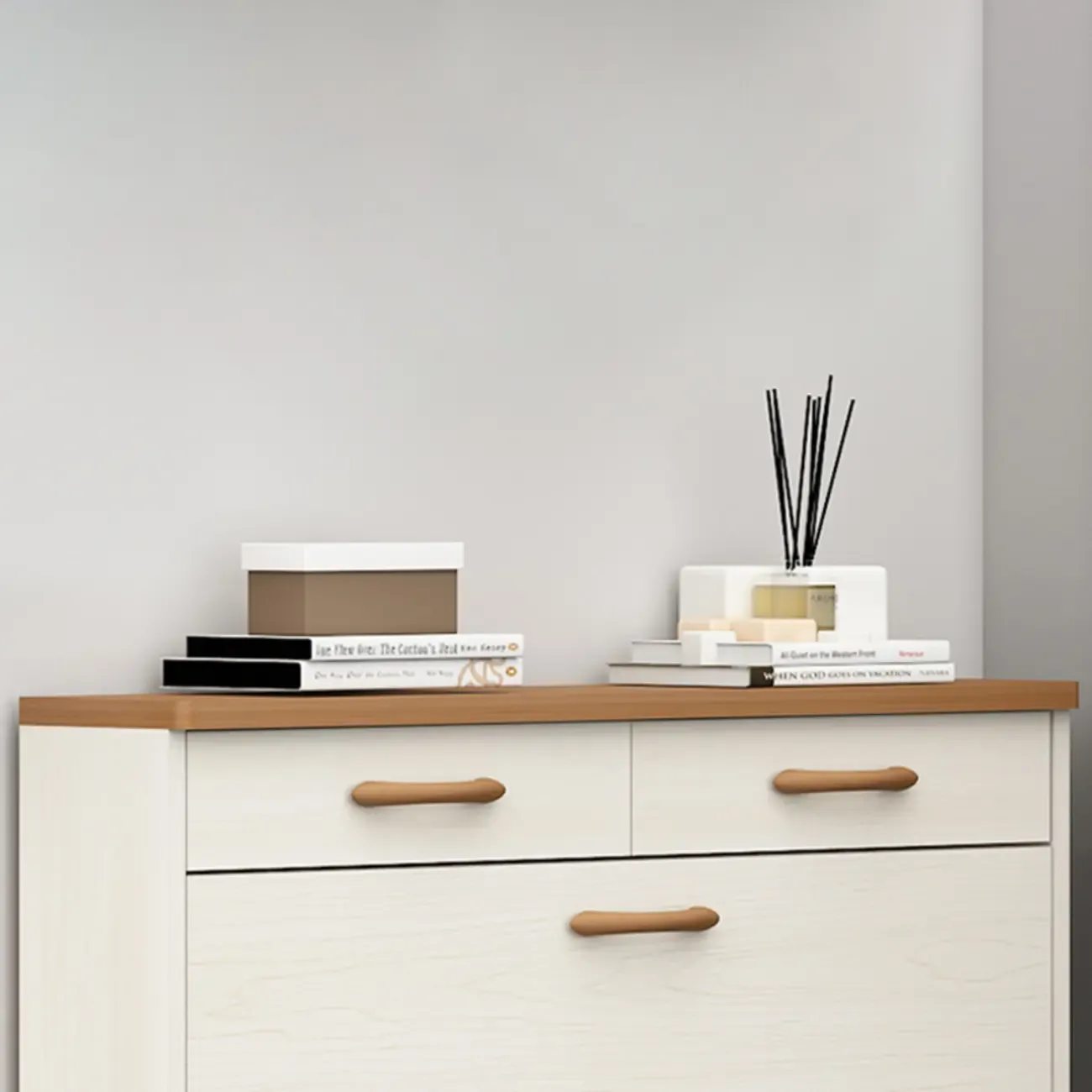 Narrow Beige Solid Wood Drop Front Shoe Cabinet