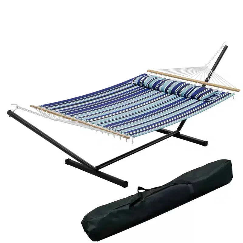 Coolmee Double Hammock with Stand, 475 Lbs Heavy Duty Hammock with Stand for Outside, Portable Hammock for Patio Garden and Hammock Camping