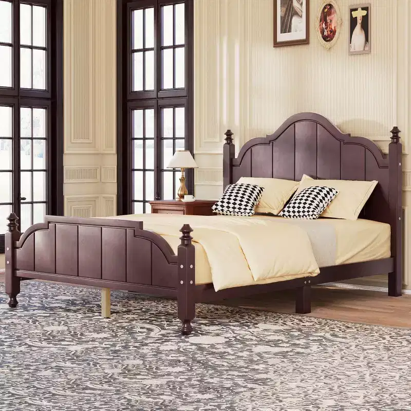 Whisen Full Size Vintage Wooden Bed Frame, Platform Bed with Headboard, Slats Support