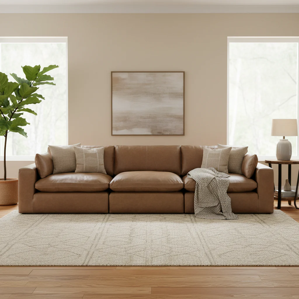 Emilia Caramel 3-Piece Sofa - 143W x 43D x 36H