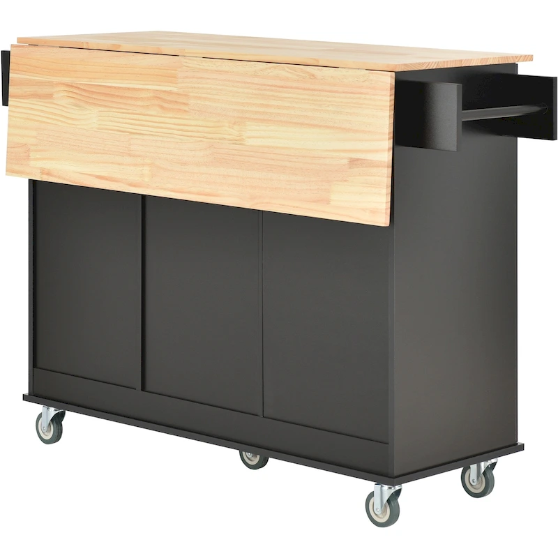 Kitchen Island Cart with Solid Wood Top and Locking Wheels