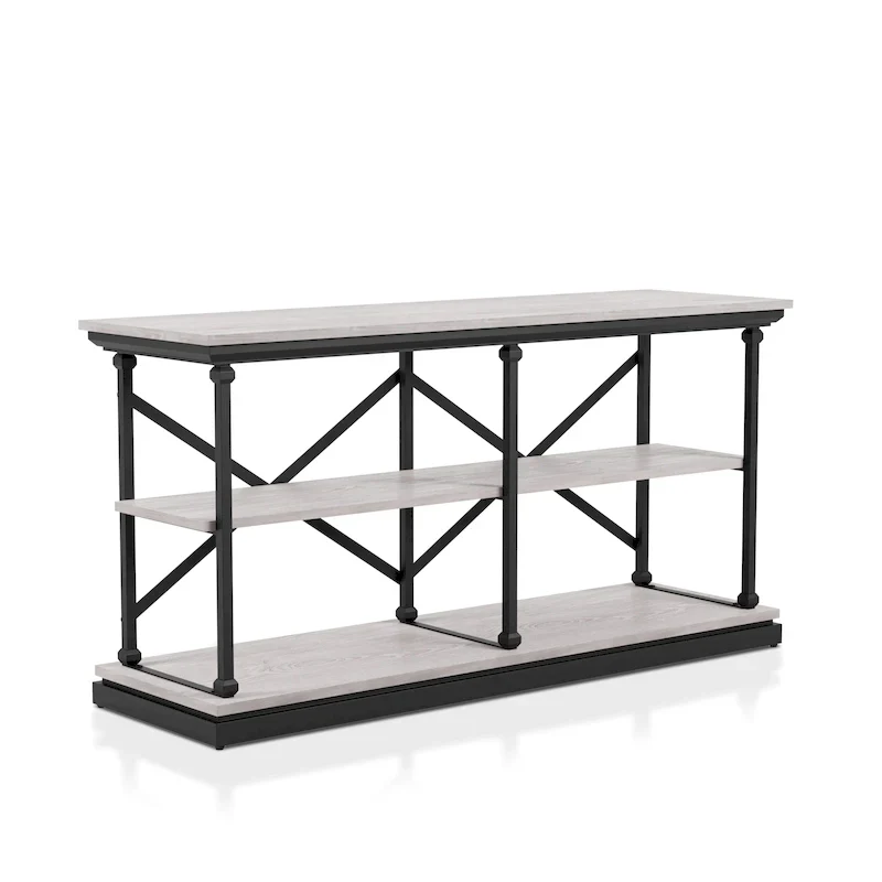 Black and Wood Console Table with 2 Shelves and Steel Frame