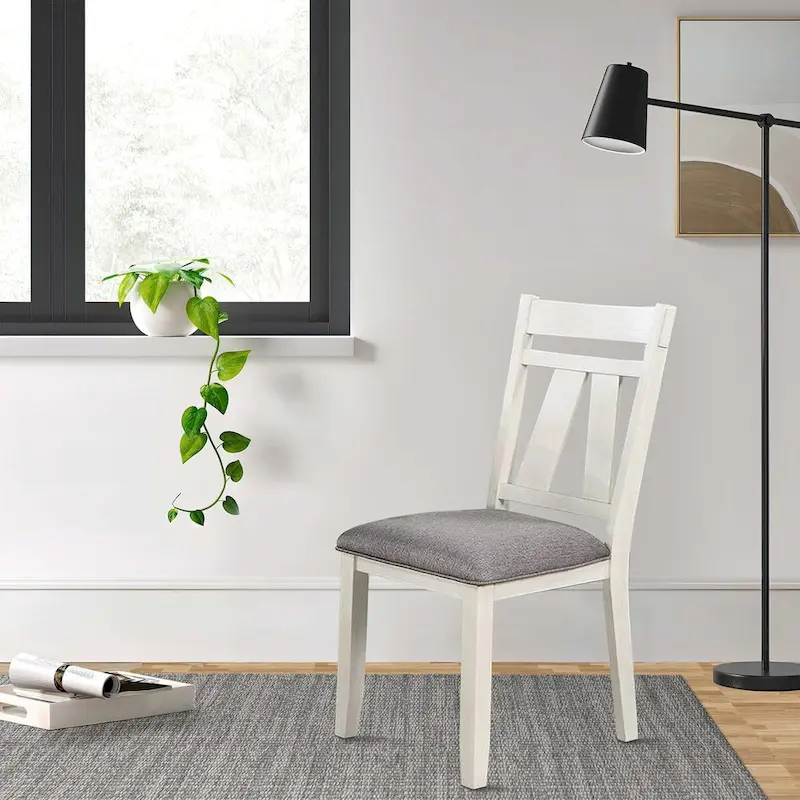 Classic Dining Side Chair with Padded Seat, Set of 2, Gray and White