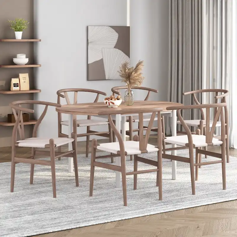 Ash Wood Dining Chairs Set of 6 - Mid-Century Modern Style