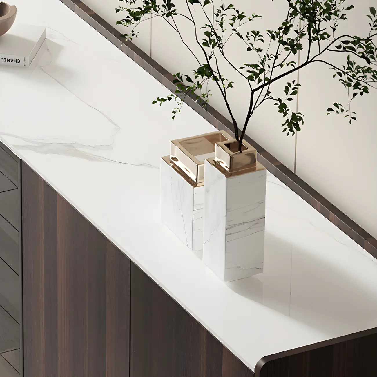 Glam Walnut Wooden Sideboard with Drawers & Cabinets