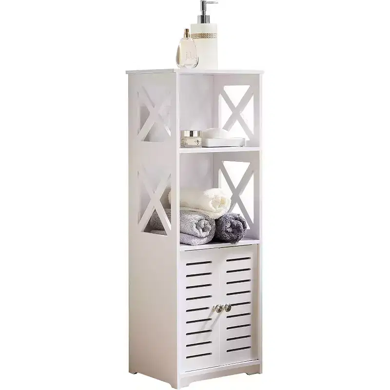 Kings Brand Furniture - Bathroom Floor Storage Cabinet, Side Toilet Cabinet with Door and Shelfs, White