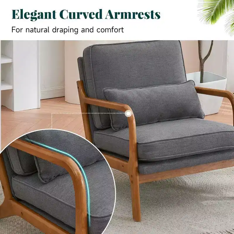 Karl Home 2Pcs Mid Century Solid Wood Accent Chair Upholstered Armchair with an Extra Pillow