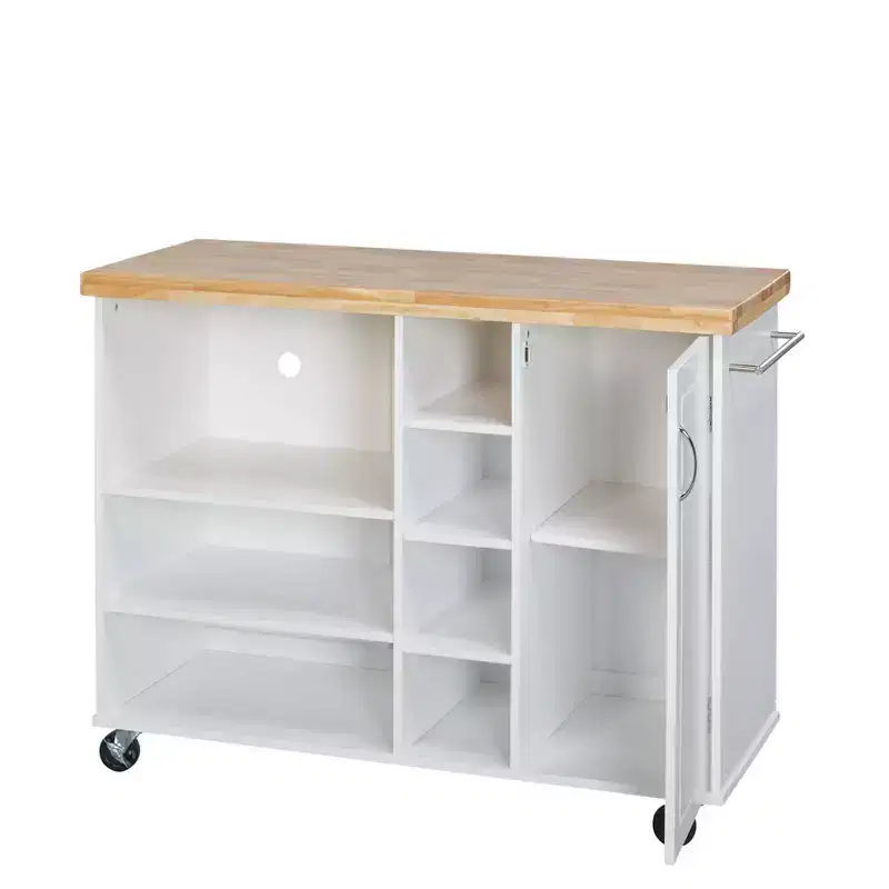 Navy & Natural Rolling Microwave Cart with Open Shelves, Single