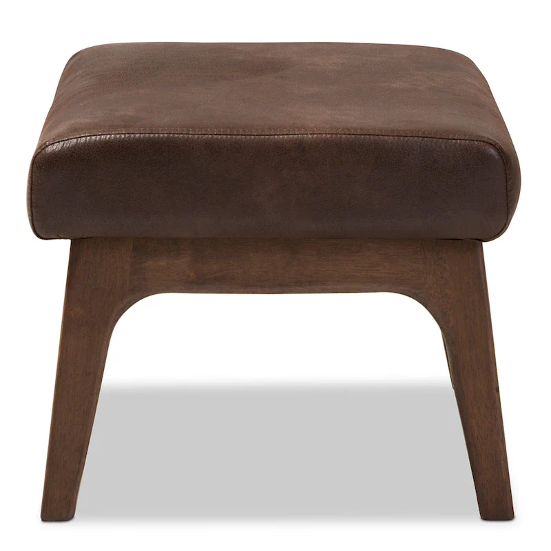 Brown Faux Leather Ottoman with Wood Legs