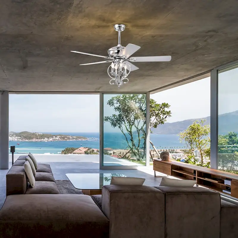 52 inch 4 Lights Ceiling Fan with 5 Wood Blades, Two-color fan blade, AC Motor, Remote Control, Reversible Airflow, 3-Speed