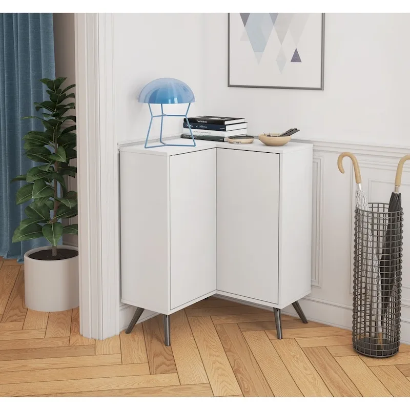 White / Deep Grey & White Corner Storage Unit with Adjustable Shelves