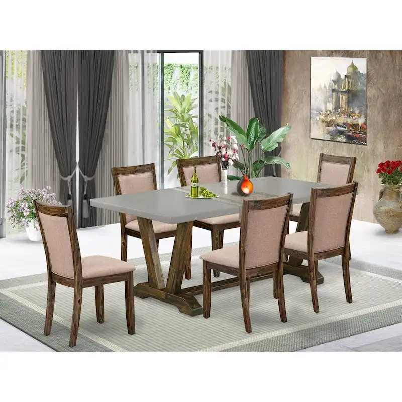 East West Furniture Dining Table Set- a Kitchen Table and Dark Khaki Linen Fabric Chairs, Distressed Jacobean(Pieces Options)
