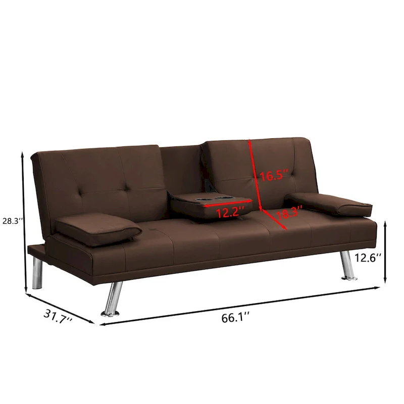 66.1  PVC Loveseat Sofa Bed with Wood Frame and Stainless Legs