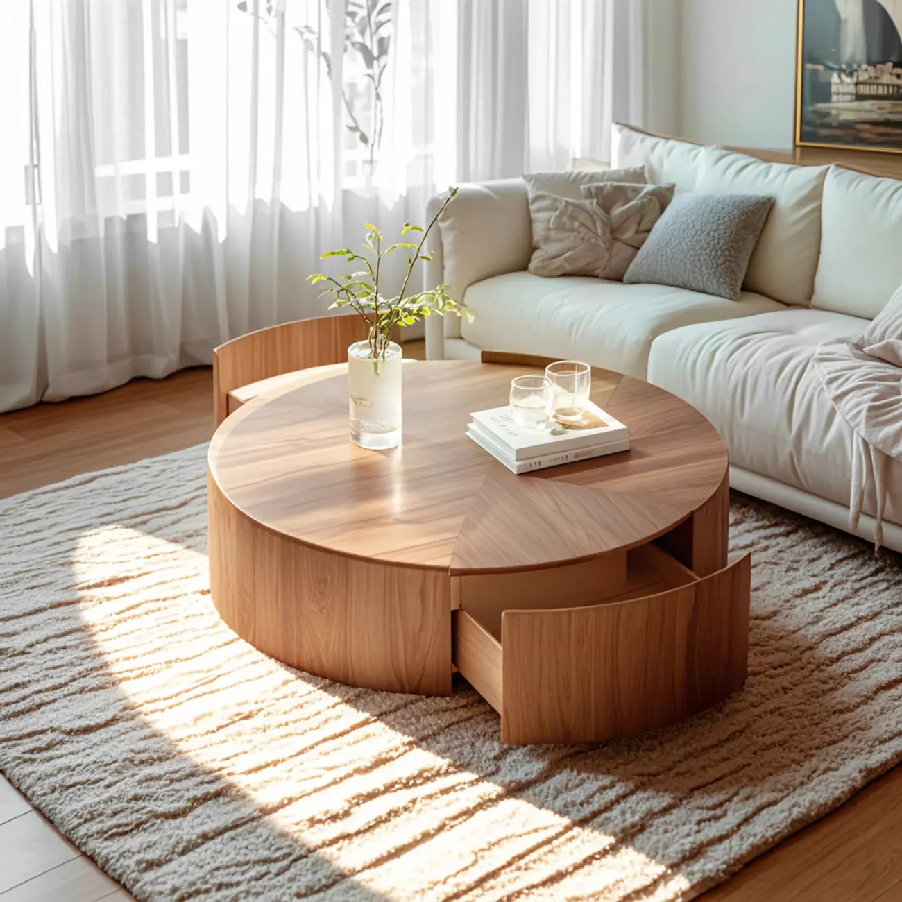 2 Drawers Round Reclaimed Wood Nesting Pallet Coffee Table