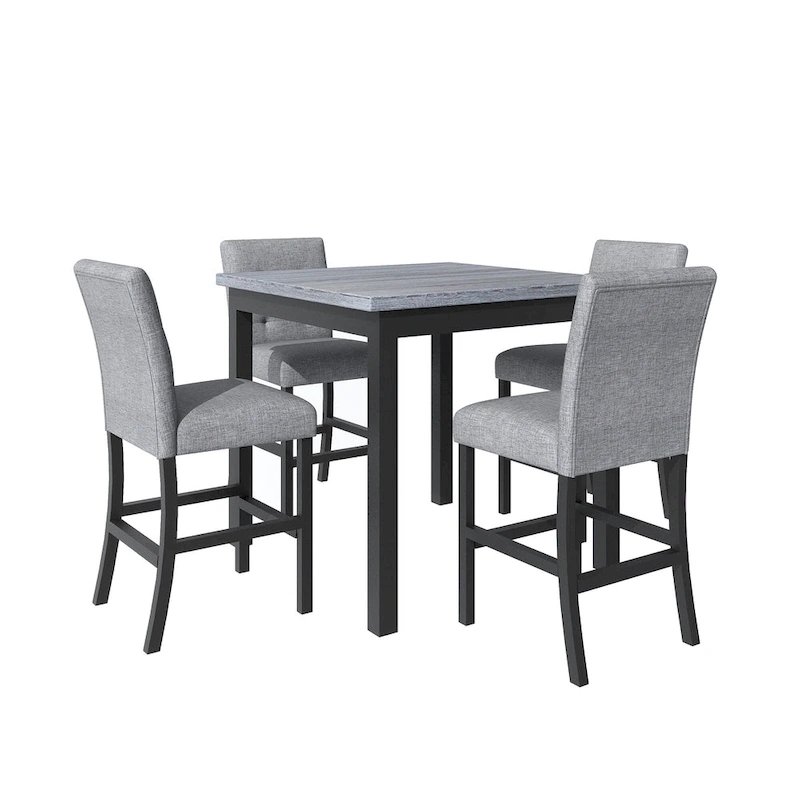 5 Piece Counter Height Dining Set, Wood Dining Table Set with Rectangle Table and 4 Upholstered High Back Chairs