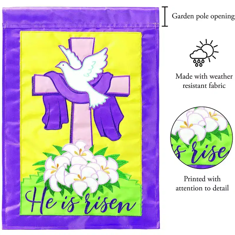 Magnolia Garden He Is Risen 13 x 19 Purple Polyester Outdoor Hanging Flag