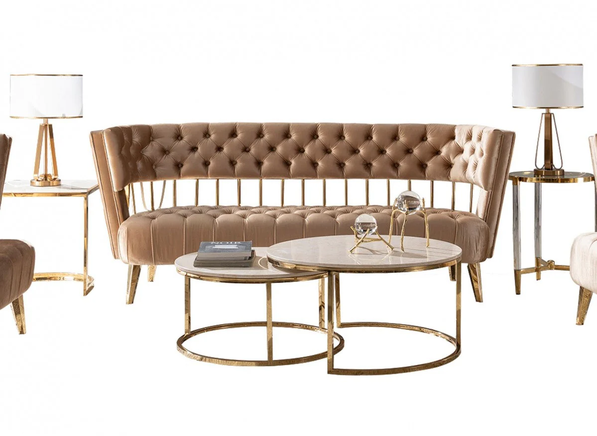 Kourtney Velvet Beige and Gold Living Room Collection