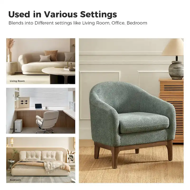 Augus Modern Boucle Accent Barrel Chair with Solid Wood Legs by HULALA HOME