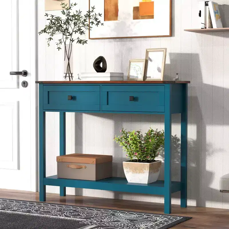 39 Farmhouse Console Table with Storage Drawers and Bottom Shelf,Rustic Entryway Table for Living Room or Hallway - Panipeachy