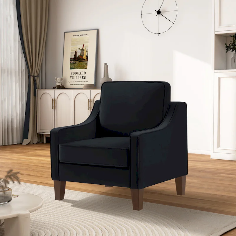 Modern Velvet Accent Chair - Upholstered Armchair, High-Density Foam, Wood Legs, 29W Compact Design