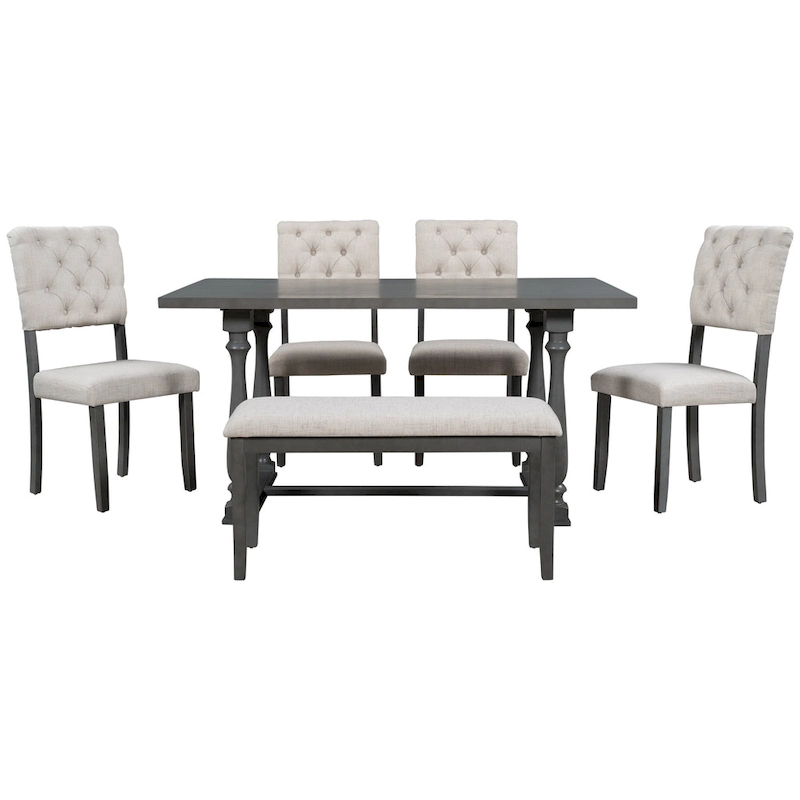 Nestfair 6-Piece Dining Table Set with 4 Chairs and 1 Bench