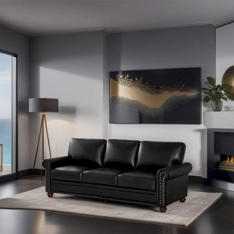 Classic Living Room Nails Sofa,Faux Leather