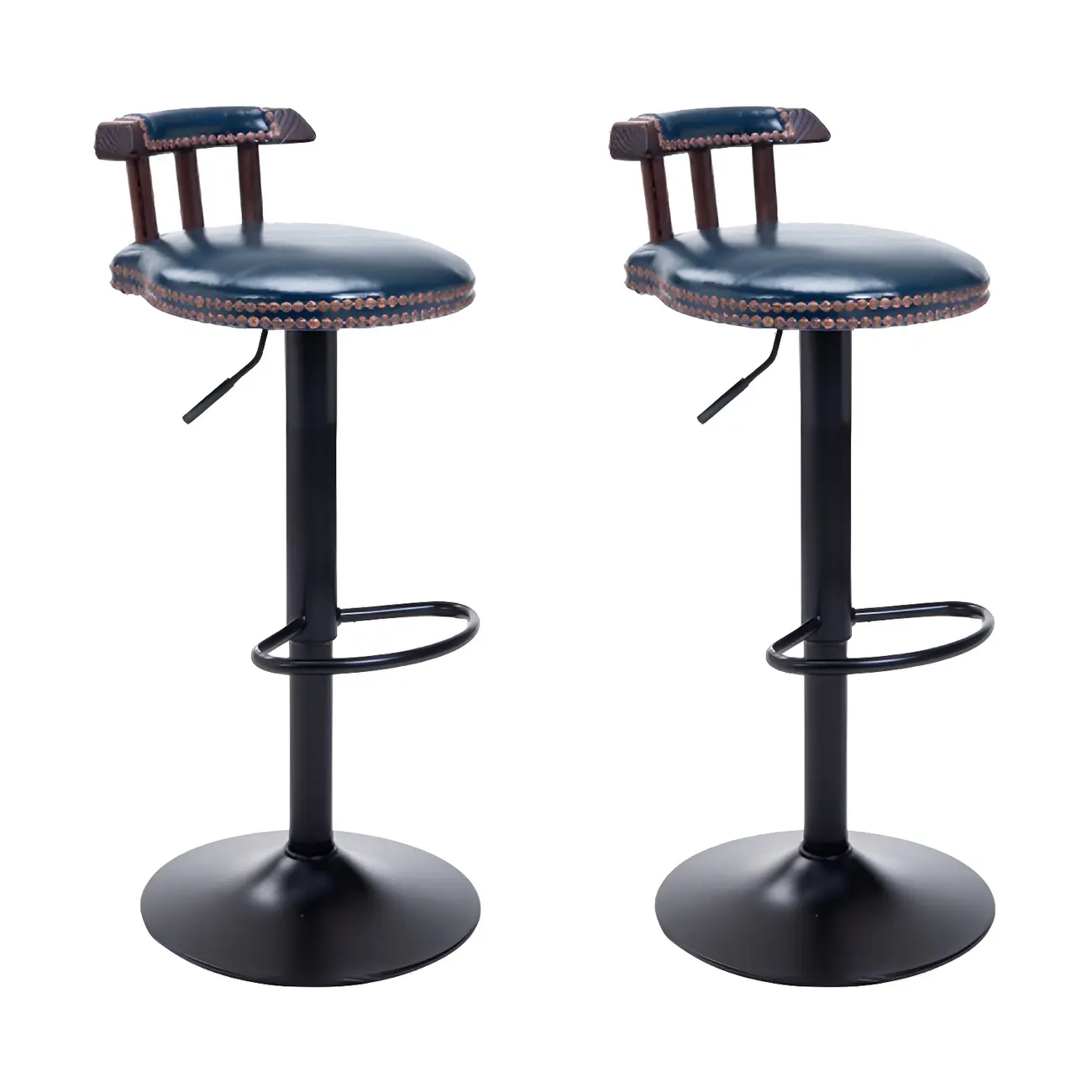 Industrial Round Leather Adjustable Bar Stools