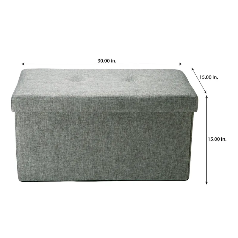 Simplify Grey Linen Look Double Foldable Ottoman - 30 x 15 x 15
