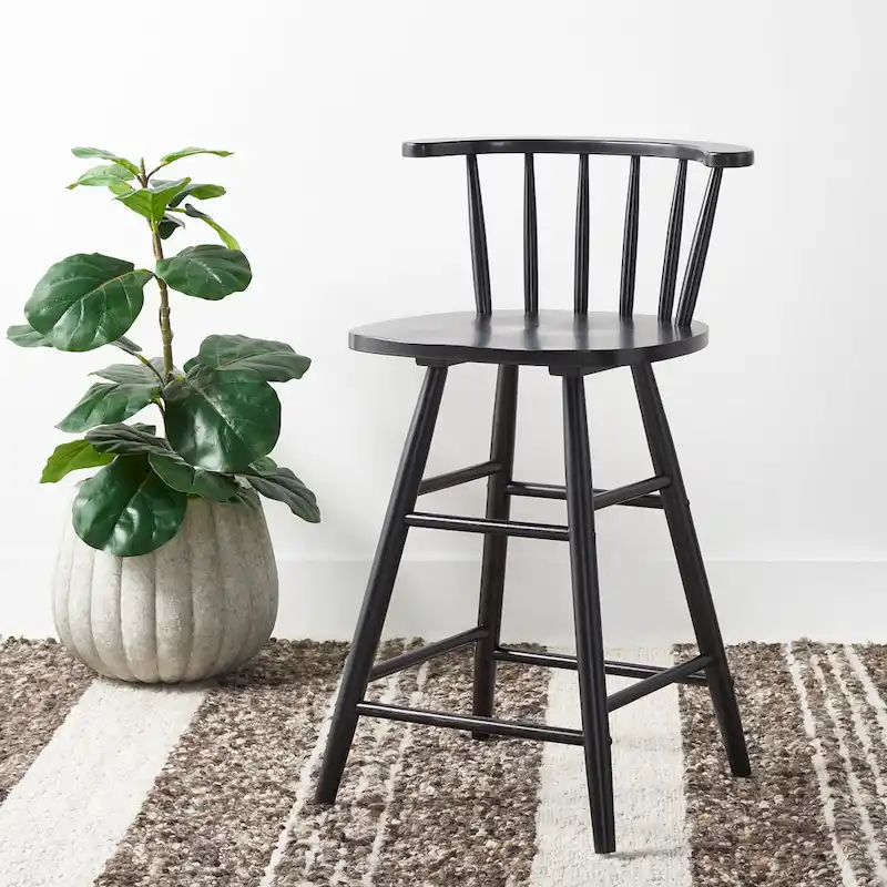 Farmhouse Counter Stool 25-Inch – Rustic-Chic Captain’s Chair Style – Jet Finish