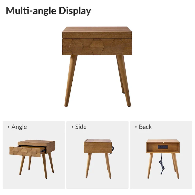 Julian Mid-century Modern End Table with Charging Station by