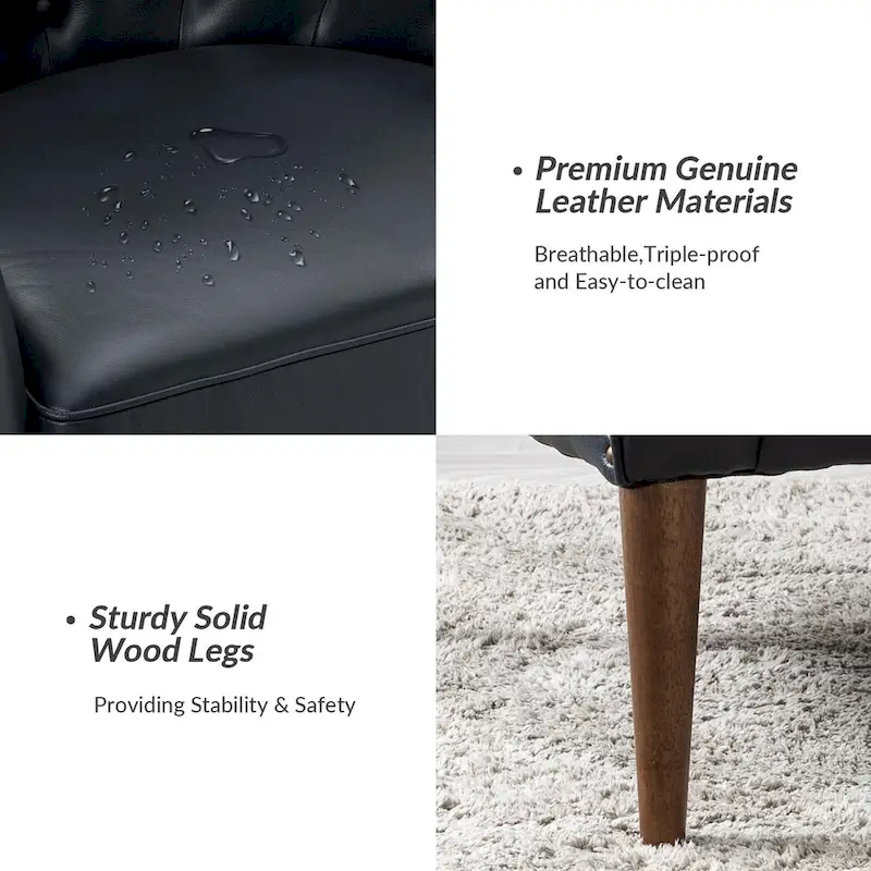 Melisa Classic Genuine Leather Wood Legs Barrel Chair With Tufted Back By HULALA HOME