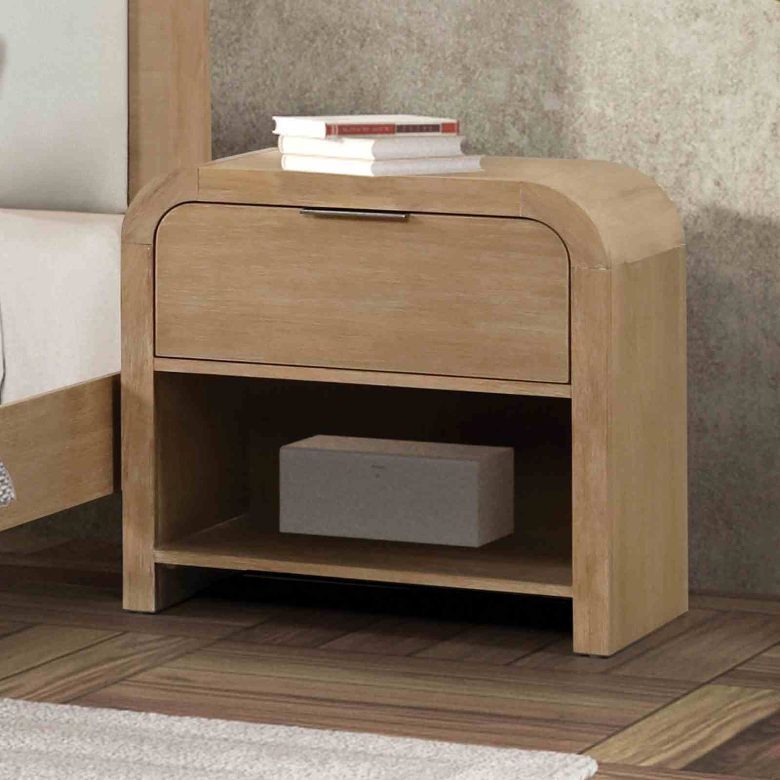 Contemporary Modern Curve Natural Finish Nightstand