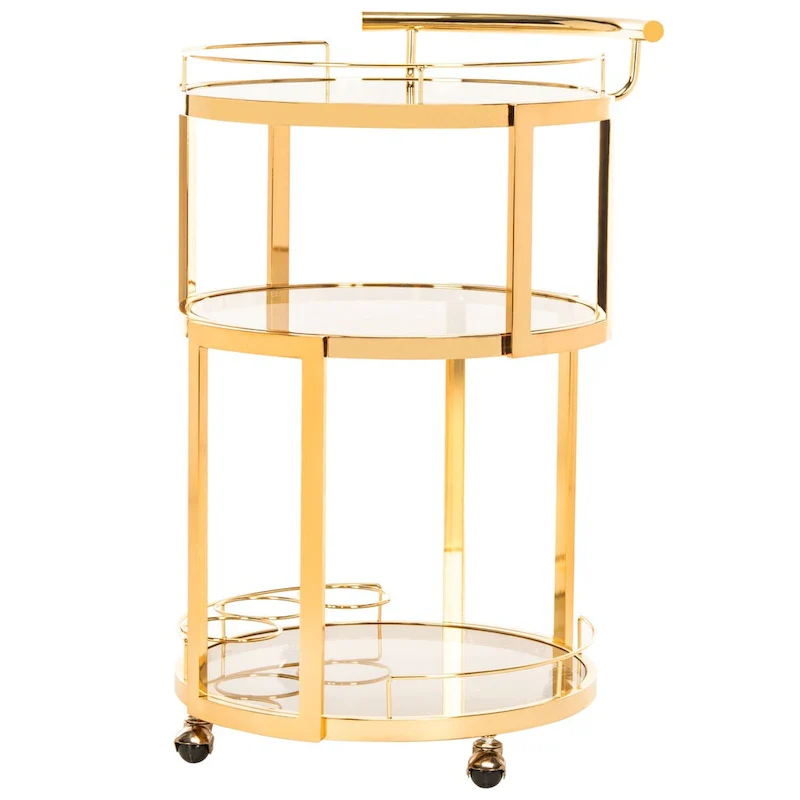 SAFAVIEH Sueann 3 Tier Round Bar Cart-Gold / Tea - 22.1 x 19.7 x 34.3 - 22Wx20Dx34H