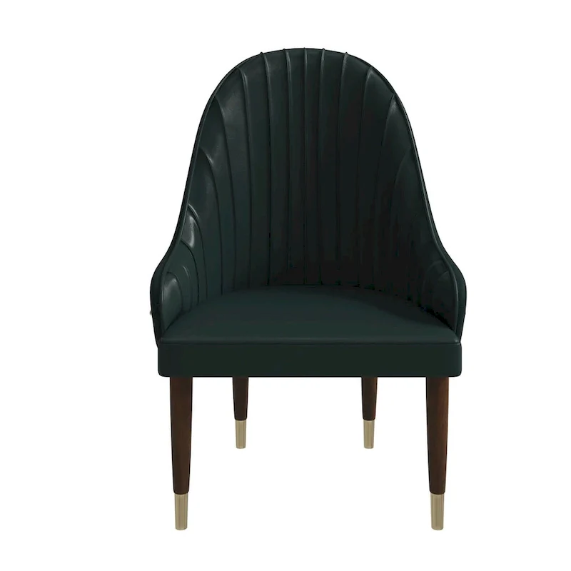 Leather Dining Chair with a Ripple Back and Gold Accents Design Elara Collection