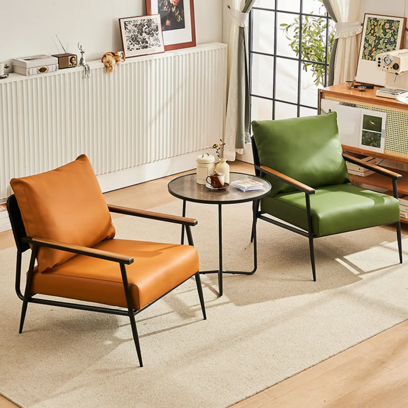 Durable Leather Accent Chair with Pillow