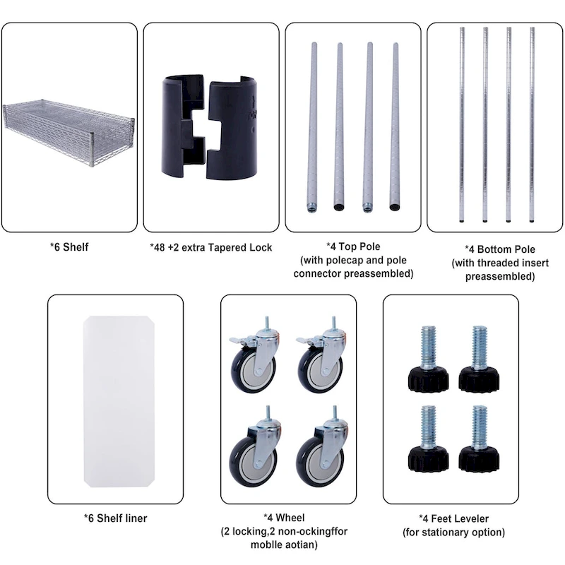 6-Tier Multifunctional Adjustable Shelf with Wheels, 6000LBS Capacity